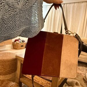 Anthropologie Brown Shoulder Bag with Color Block Design and Structured Shape